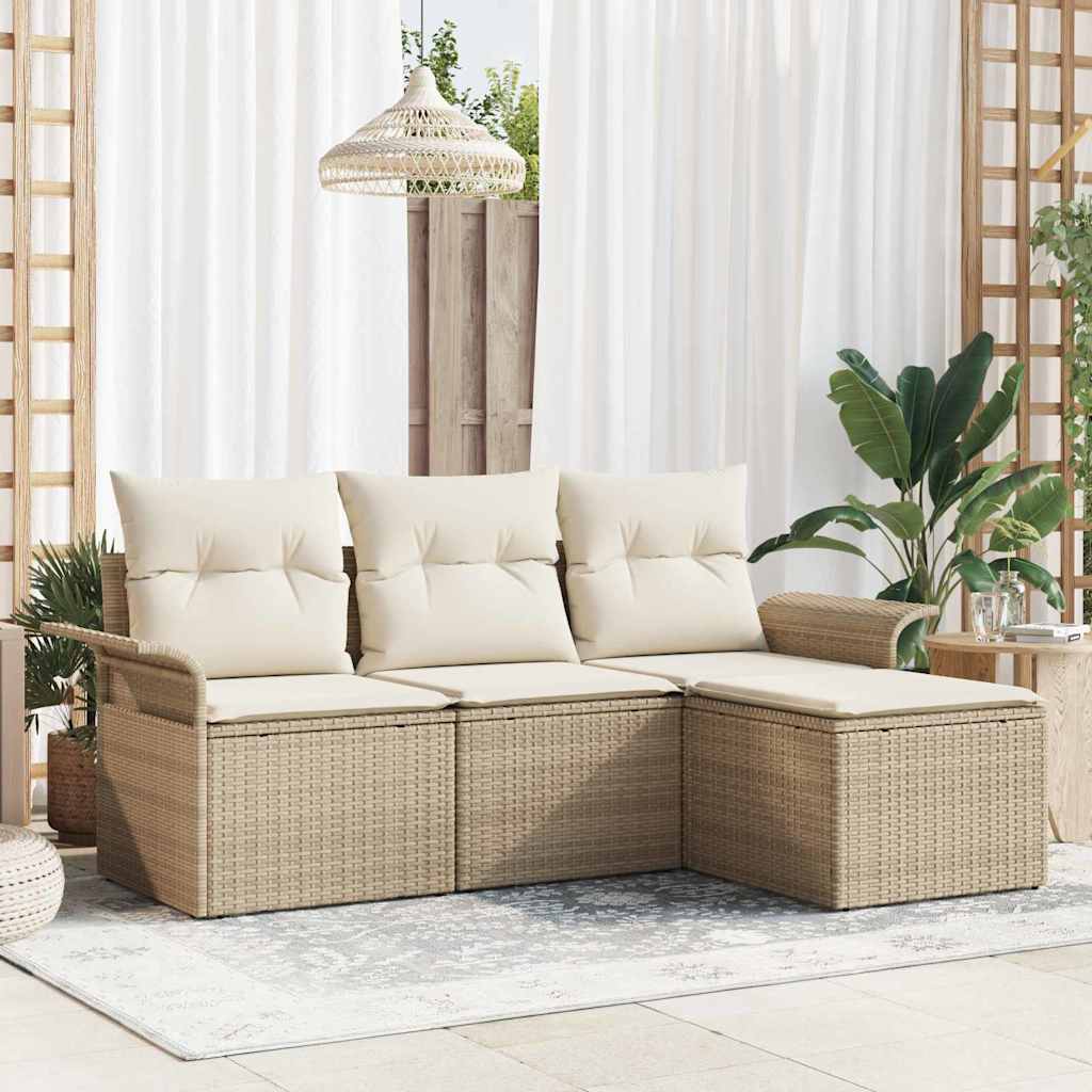 Bankstel met kussen 4 pcs Beige poly rattan is nu te koop bij PeponiXL, paradijselijk wonen!