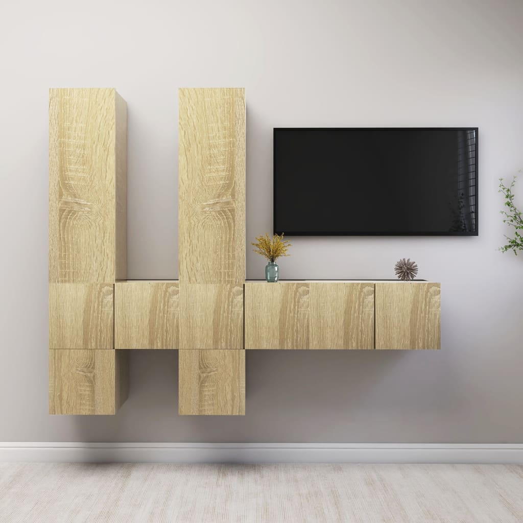 7-delige Tv-meubelset bewerkt hout sonoma eikenkleurig is nu te koop bij PeponiXL, paradijselijk wonen!