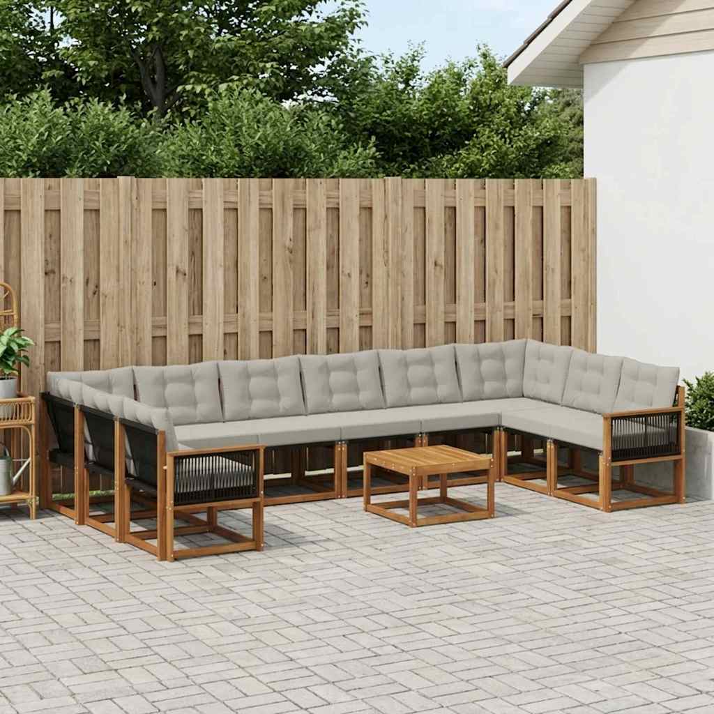 Buiten bankenset met kussen 11 pcs Natuurlijk en Lichtgrijs is nu te koop bij PeponiXL, paradijselijk wonen!