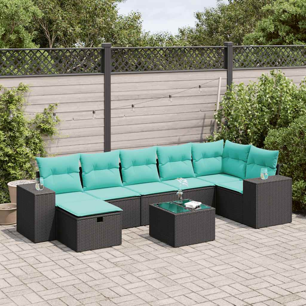 8-delige Loungeset met kussens poly rattan zwart is nu te koop bij PeponiXL, paradijselijk wonen!