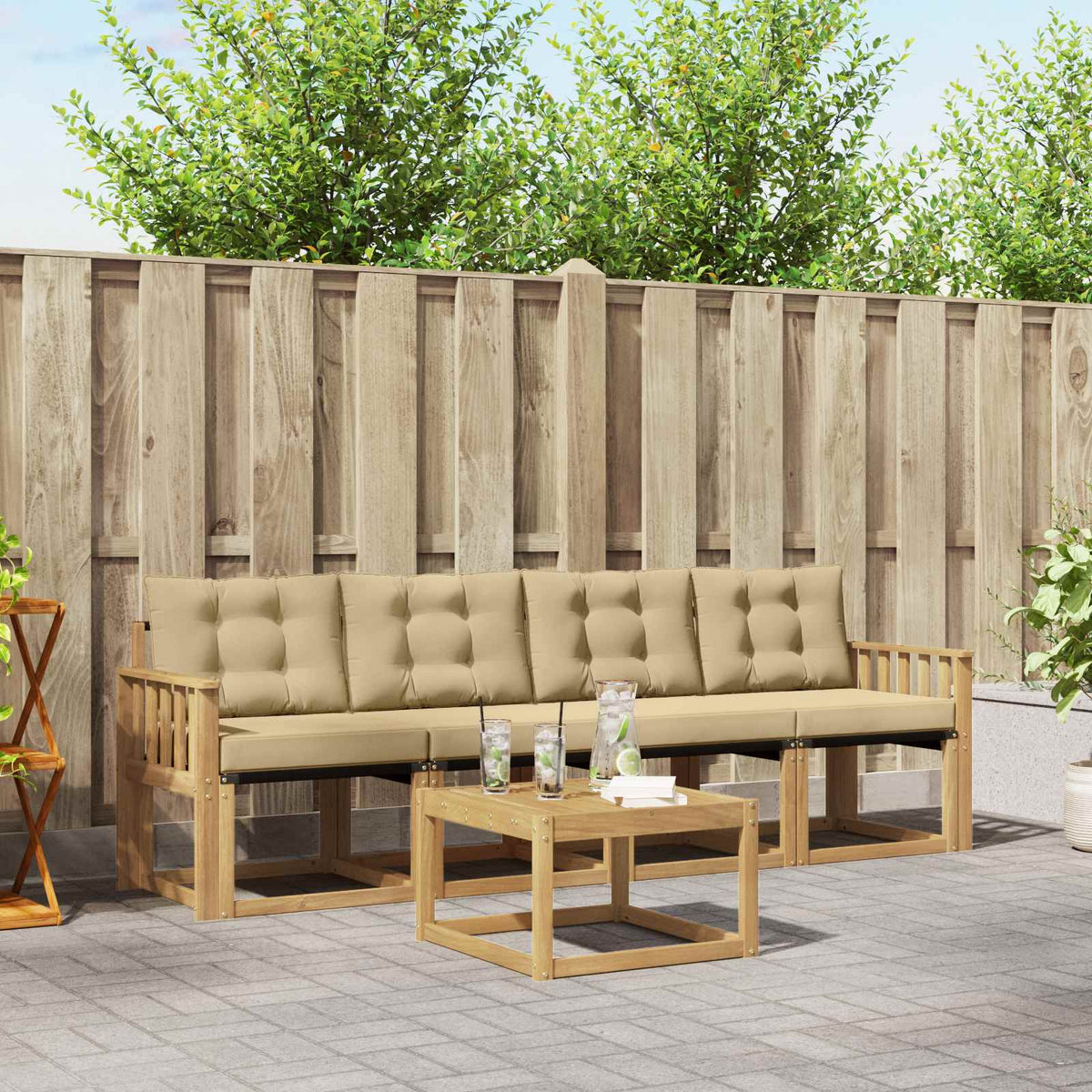 Buiten bankenset met kussen 5 pcs Wit en Beige is nu te koop bij PeponiXL, paradijselijk wonen!