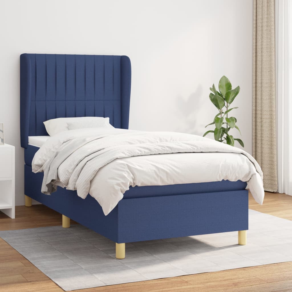 Boxspring met matras stof blauw 90x190 cm is nu te koop bij PeponiXL, paradijselijk wonen!