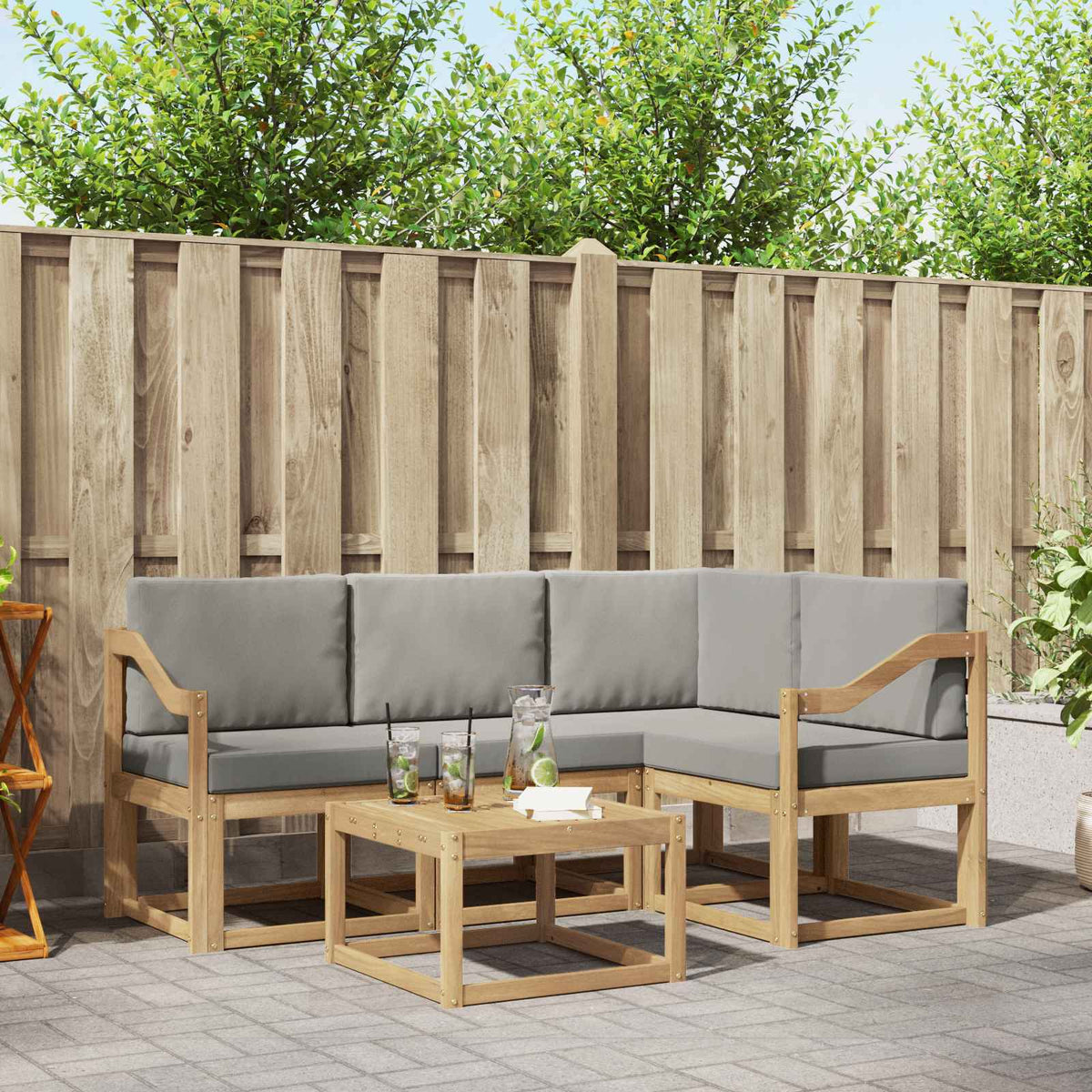 Buiten bankenset 5 pcs Wit en Lichtgrijs 59 x 59 x 37 cm is nu te koop bij PeponiXL, paradijselijk wonen!