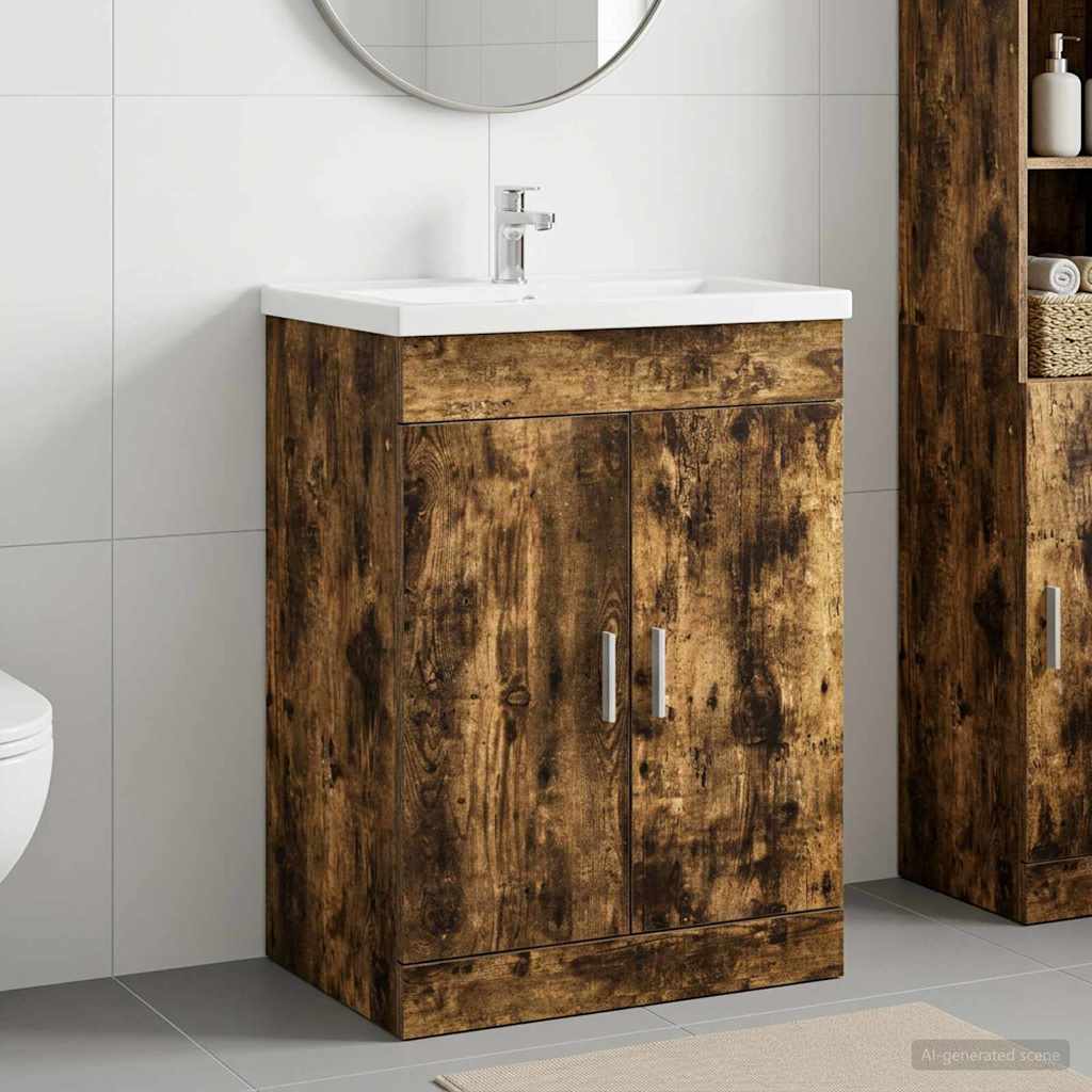 Badkamer Onder Wasbak Kast Gerookt eiken 56 x 37,5 x 81 cm is nu te koop bij PeponiXL, paradijselijk wonen!