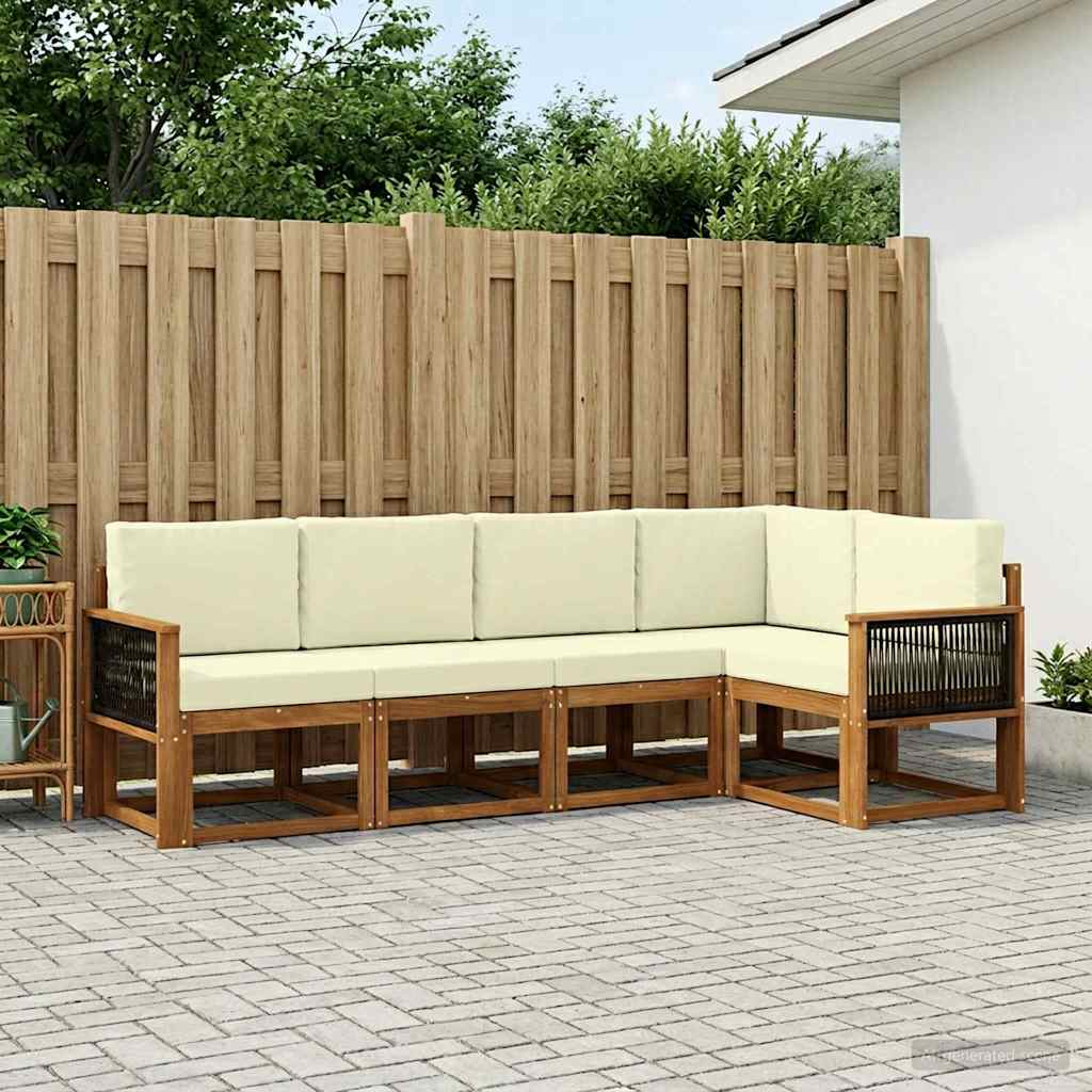 Buiten bankenset met kussen 5 pcs Natuurlijk en Crème Polyester is nu te koop bij PeponiXL, paradijselijk wonen!