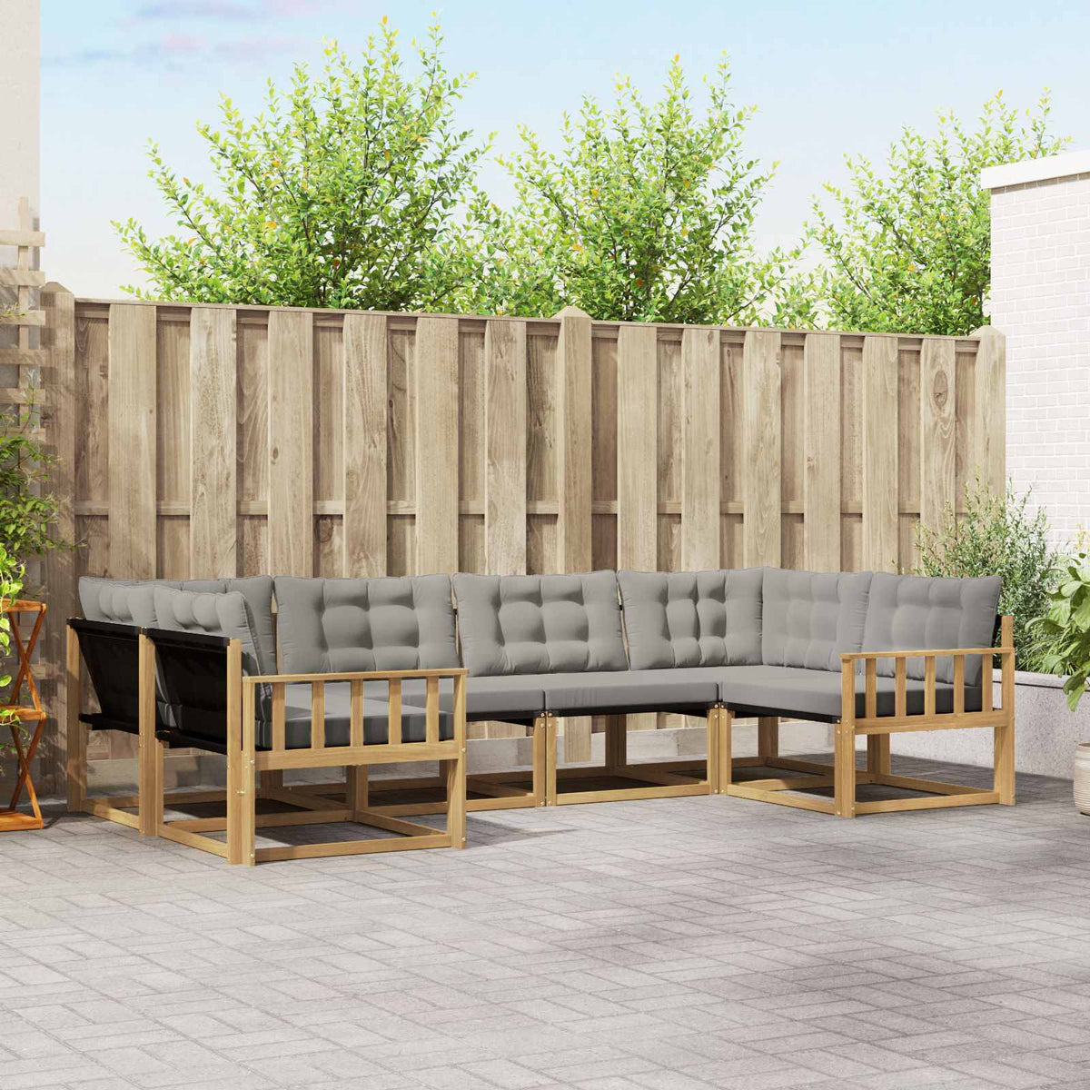 Buiten bankenset met kussen 6 pcs Wit en Lichtgrijs is nu te koop bij PeponiXL, paradijselijk wonen!