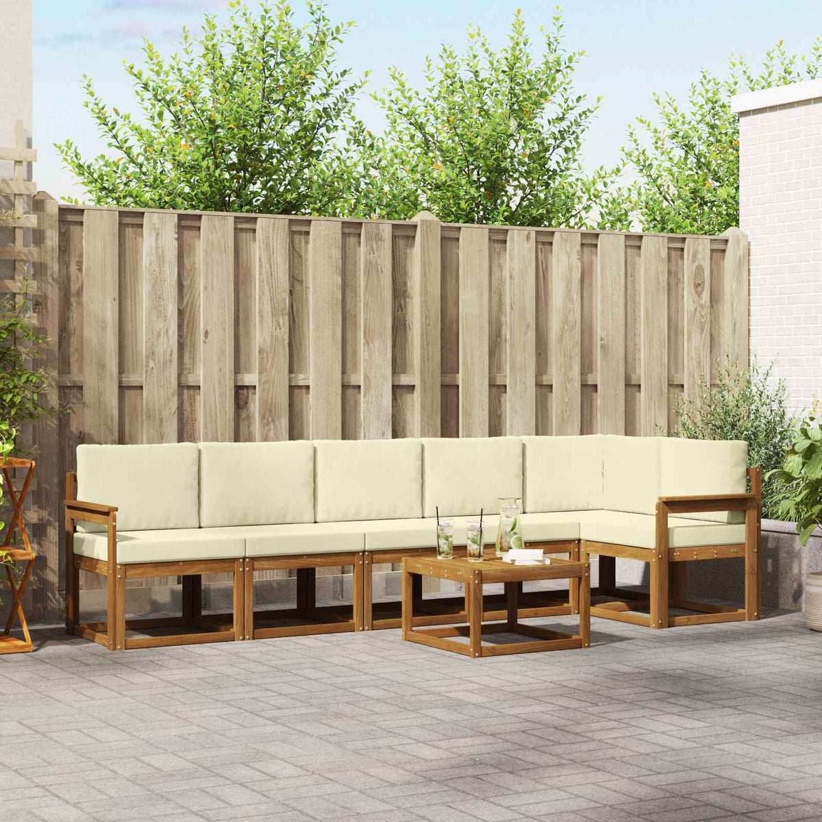 Buiten bankenset met kussen 7 pcs Natuurlijk en Crème is nu te koop bij PeponiXL, paradijselijk wonen!