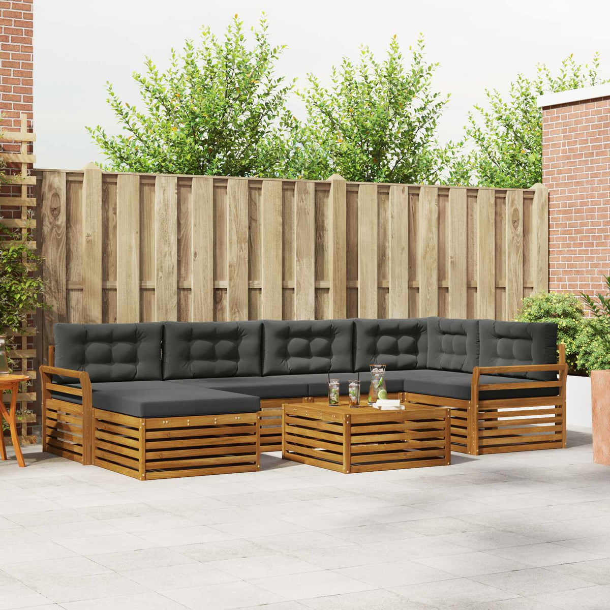 Buiten bankenset met kussen 7 pcs Natuurlijk en Antraciet is nu te koop bij PeponiXL, paradijselijk wonen!