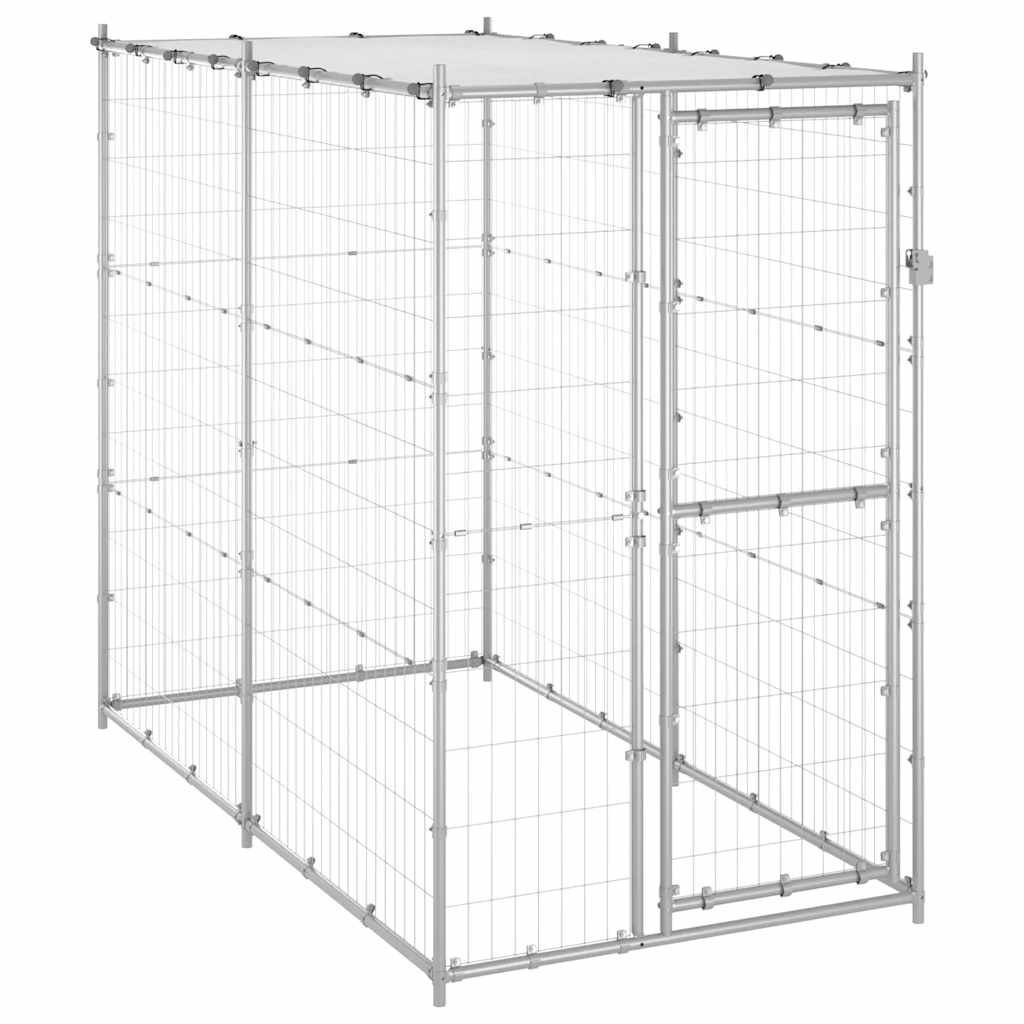 Hondenkennel buiten met dak 110x220x180 cm gegalvaniseerd staal is nu te koop bij PeponiXL, paradijselijk wonen!