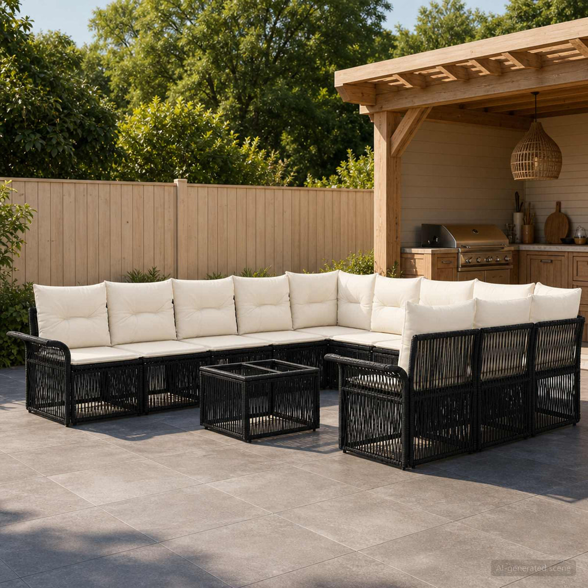 Tuinbankenset 12 pcs Zwart poly rattan is nu te koop bij PeponiXL, paradijselijk wonen!