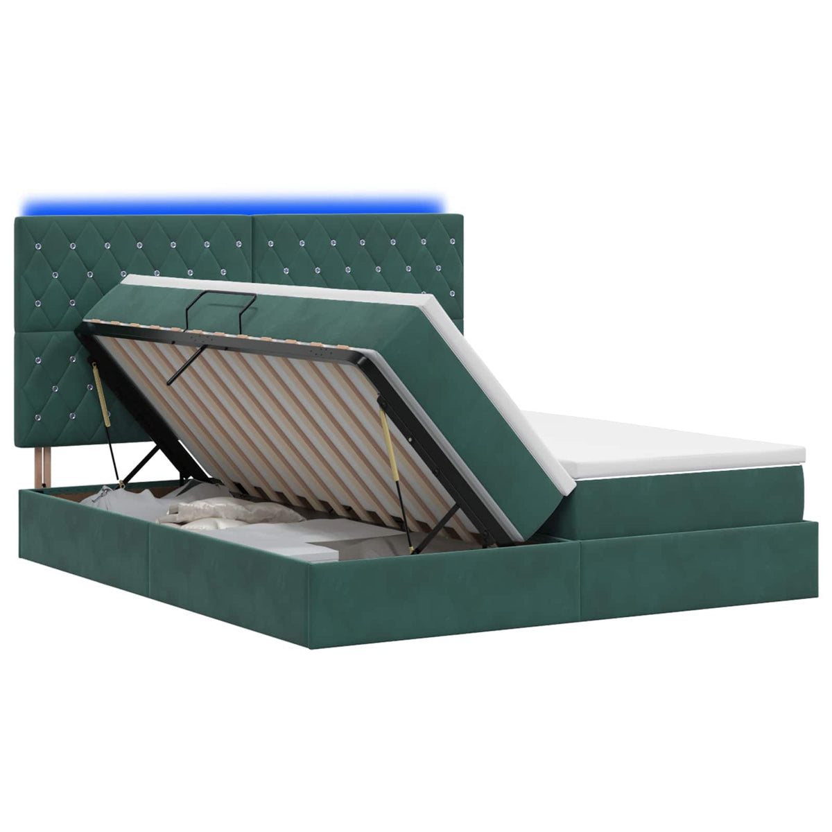 LED Opslagbed met Matras Donkergroen 200 x 200 cm Fluweel is nu te koop bij PeponiXL, paradijselijk wonen!