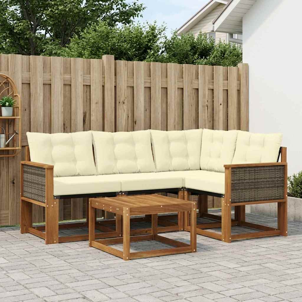 Buiten bankenset met kussen 5 pcs Natuurlijk en Crème is nu te koop bij PeponiXL, paradijselijk wonen!
