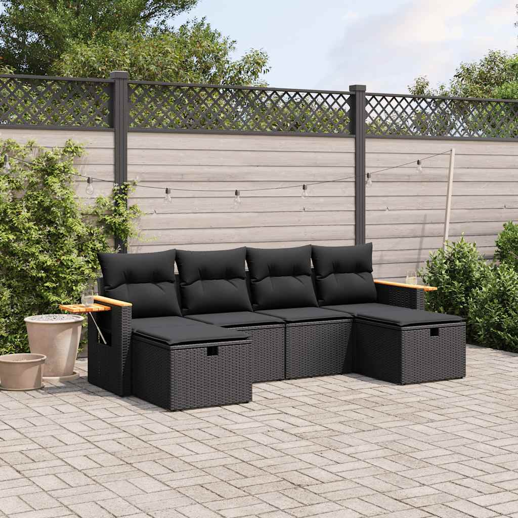 6-delige Loungeset met kussens poly rattan zwart is nu te koop bij PeponiXL, paradijselijk wonen!