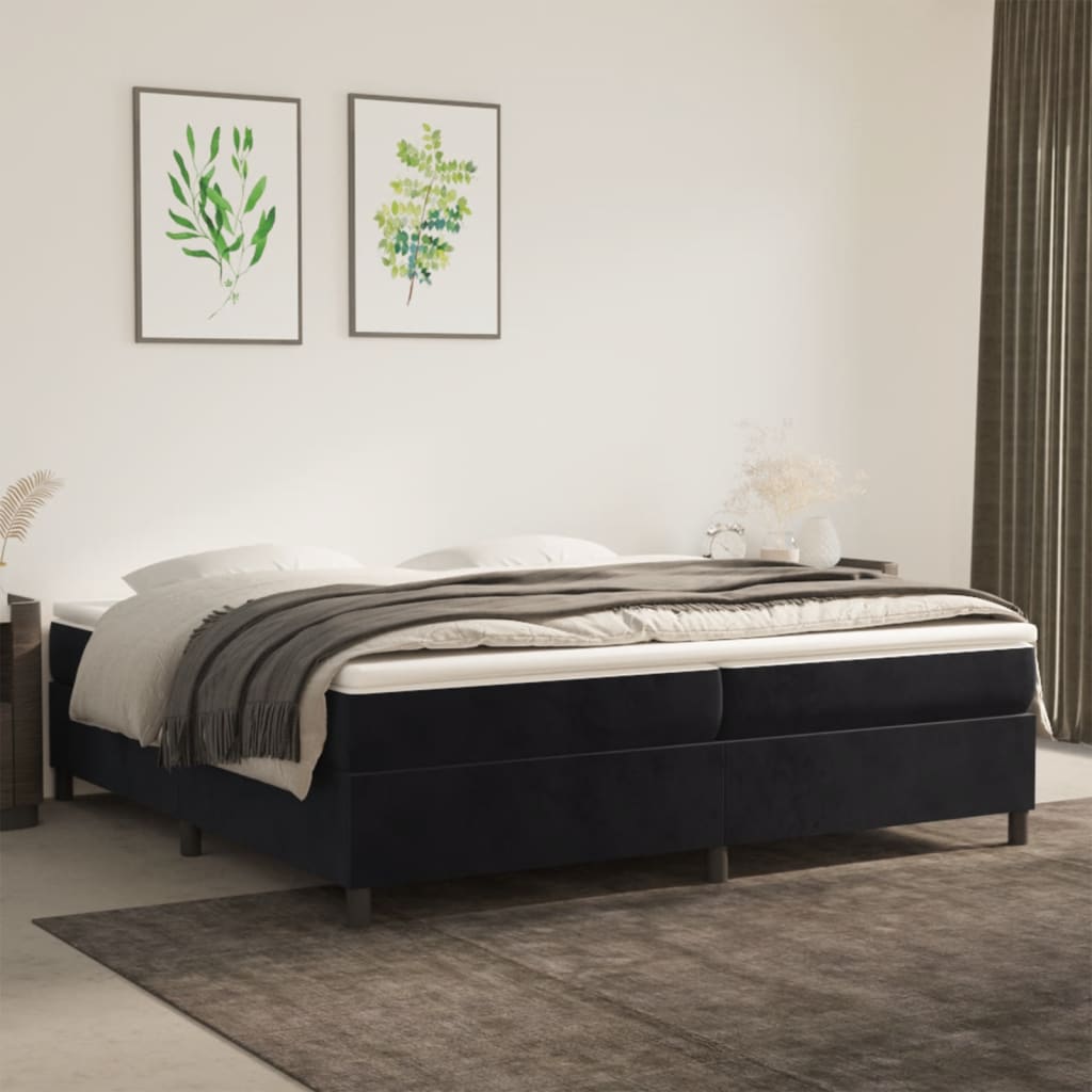 Boxspring bed 200x200 cm fluweel zwart is nu te koop bij PeponiXL, paradijselijk wonen!