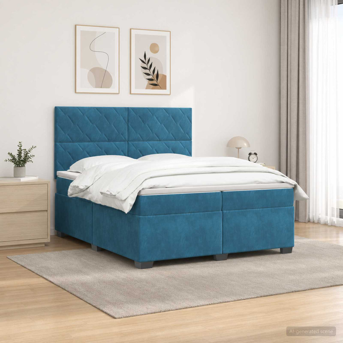 Boxspringbed met matras Blauw 200 x 200 cm Fluweel is nu te koop bij PeponiXL, paradijselijk wonen!
