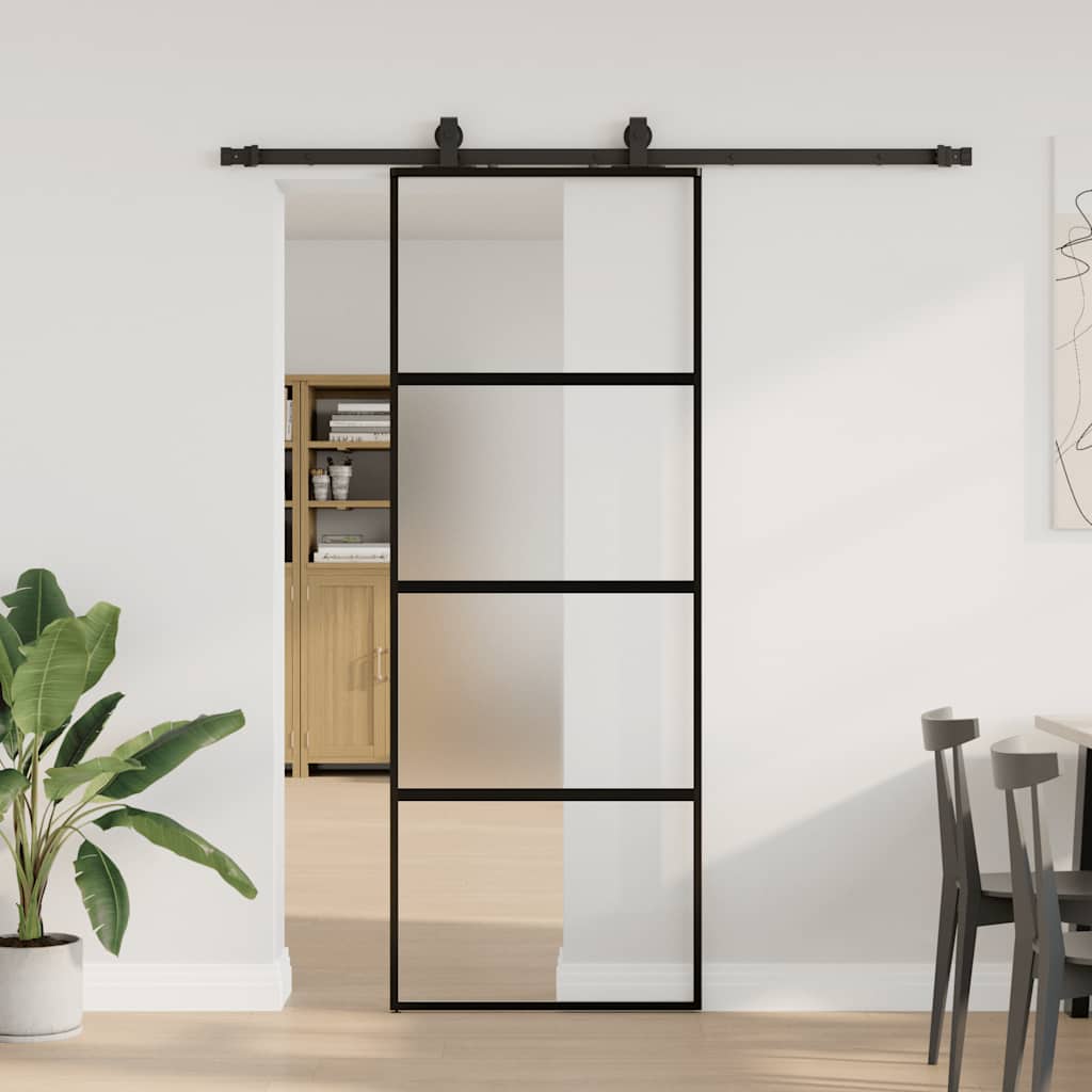 Schuifdeur met beslagset 76x205 cm gehard glas zwart is nu te koop bij PeponiXL, paradijselijk wonen!
