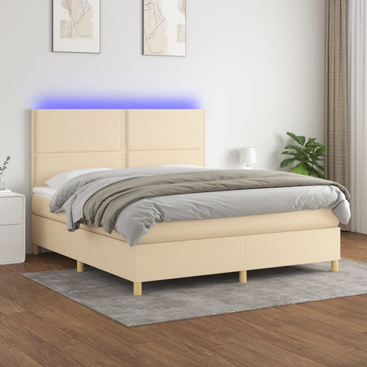 Boxspring met matras en LED stof crèmekleurig 180x200 cm is nu te koop bij PeponiXL, paradijselijk wonen!