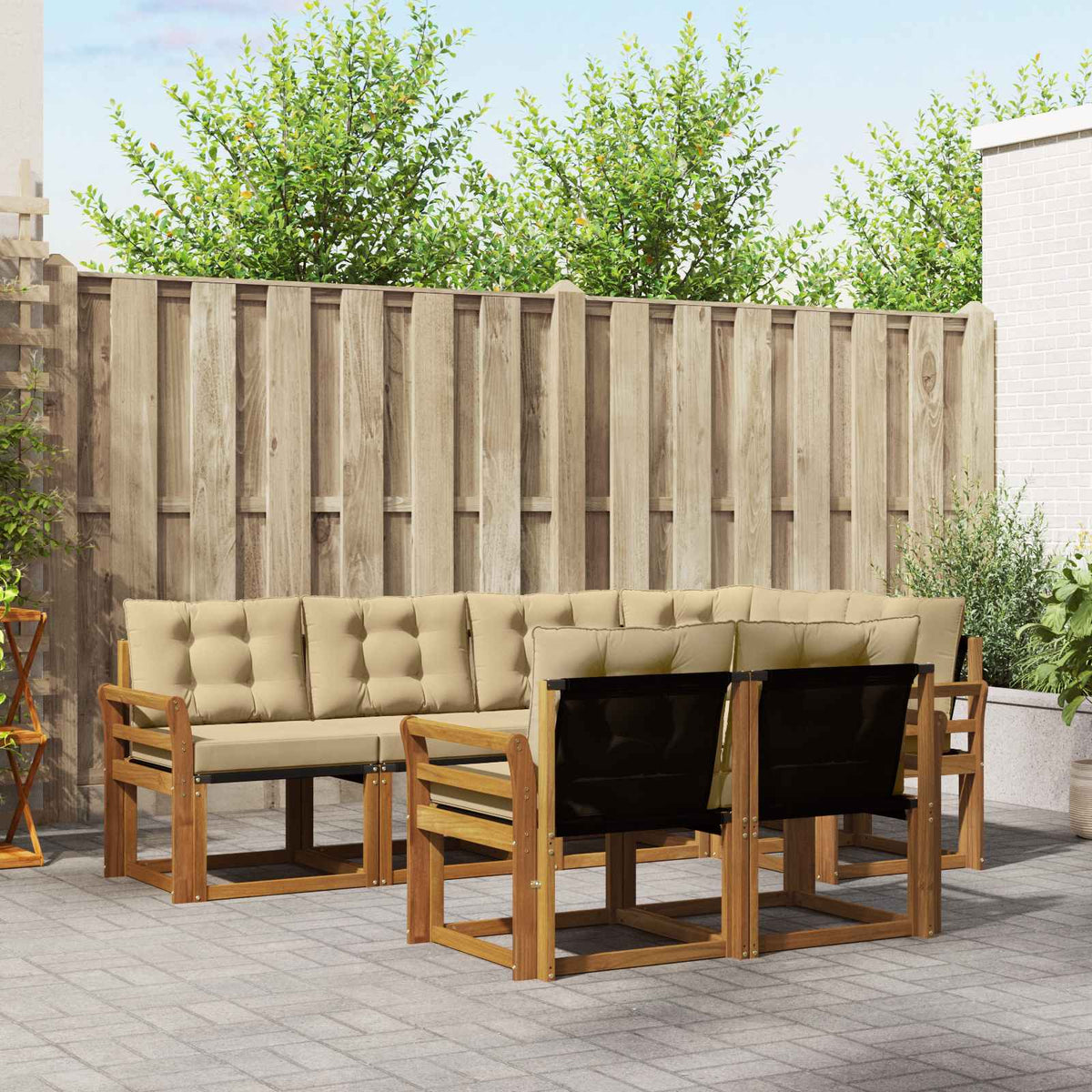 Buiten bankenset met kussen 7 pcs Natuurlijk en Beige is nu te koop bij PeponiXL, paradijselijk wonen!