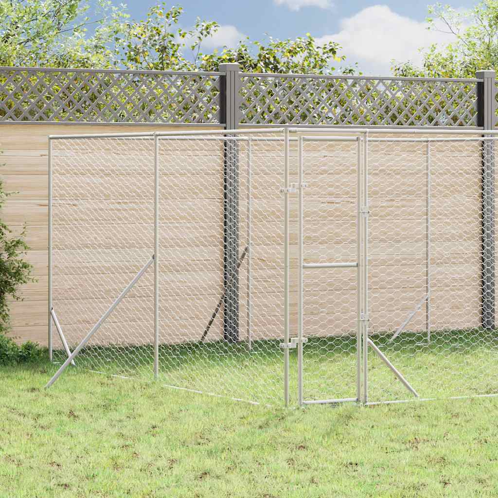 Hondenkennel voor buiten 4x4x2 m gegalvaniseerd staal zilver is nu te koop bij PeponiXL, paradijselijk wonen!