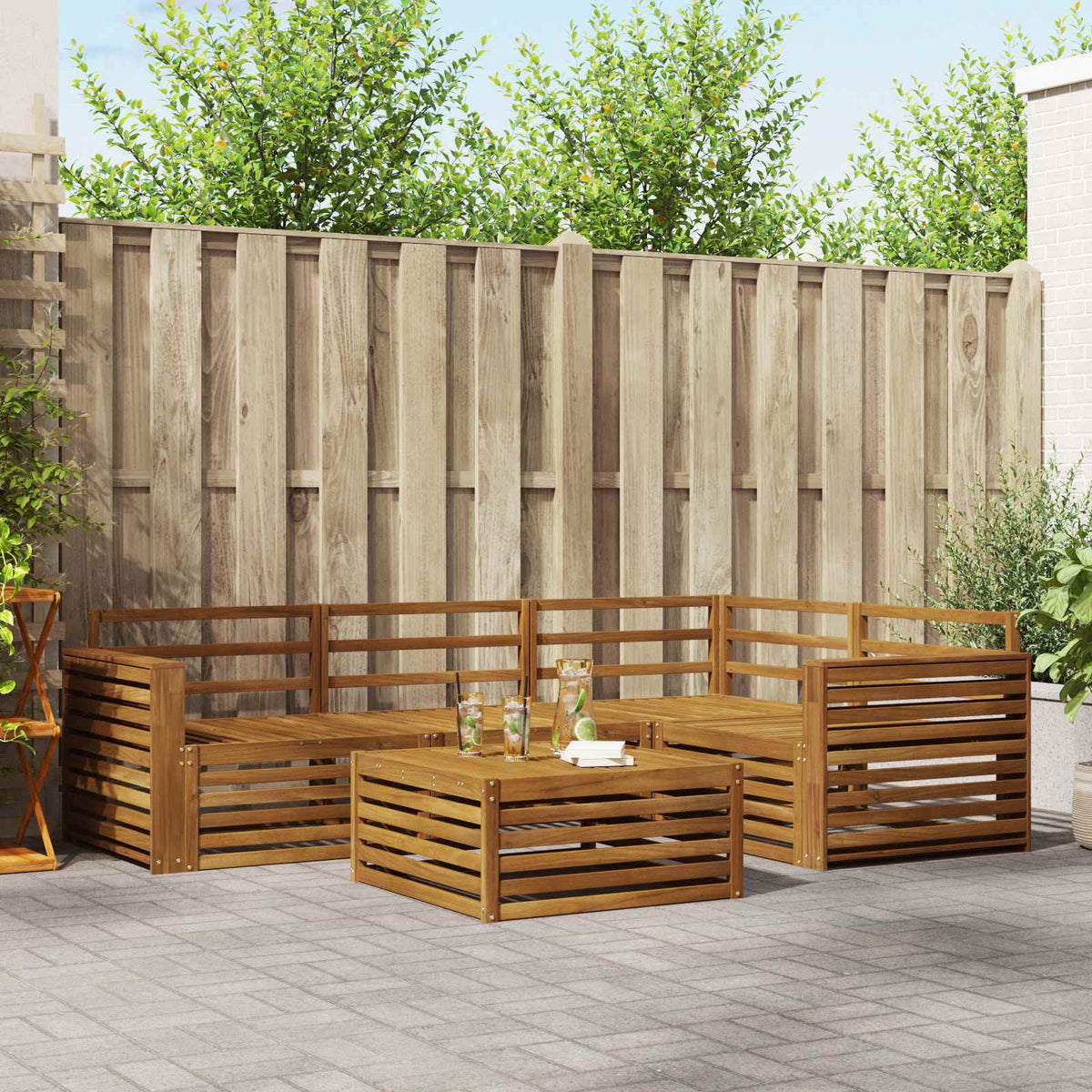 Buiten bankenset 5 pcs Naturel Massief Acaciahout is nu te koop bij PeponiXL, paradijselijk wonen!
