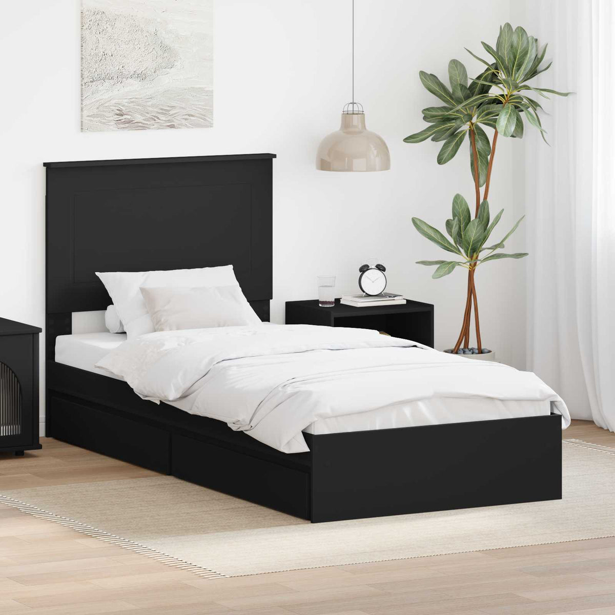 Opslag bed met lade met opslag Zwart 100 x 200 cm Bewerkt hout is nu te koop bij PeponiXL, paradijselijk wonen!