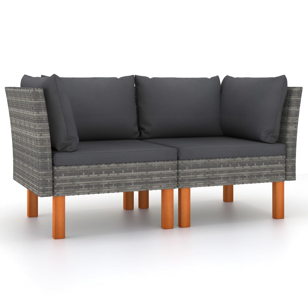 Hoekbanken 2 st poly rattan en massief eucalyptushout is nu te koop bij PeponiXL, paradijselijk wonen!