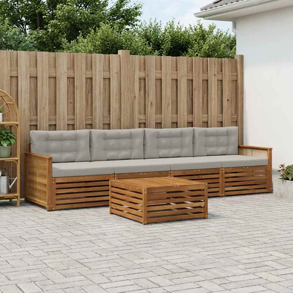 Buiten bankenset met kussen 5 pcs Naturel en lichtgrijs is nu te koop bij PeponiXL, paradijselijk wonen!
