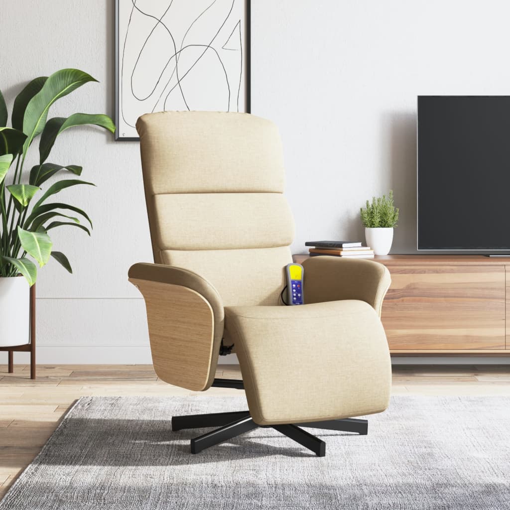Fauteuil verstelbaar met voetensteun stof crèmekleurig is nu te koop bij PeponiXL, paradijselijk wonen!