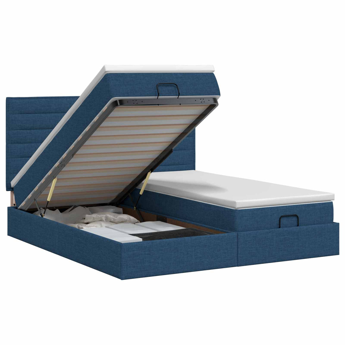 Ottoman bed met matras met hoofdeinde 2 st Blauw Stof is nu te koop bij PeponiXL, paradijselijk wonen!