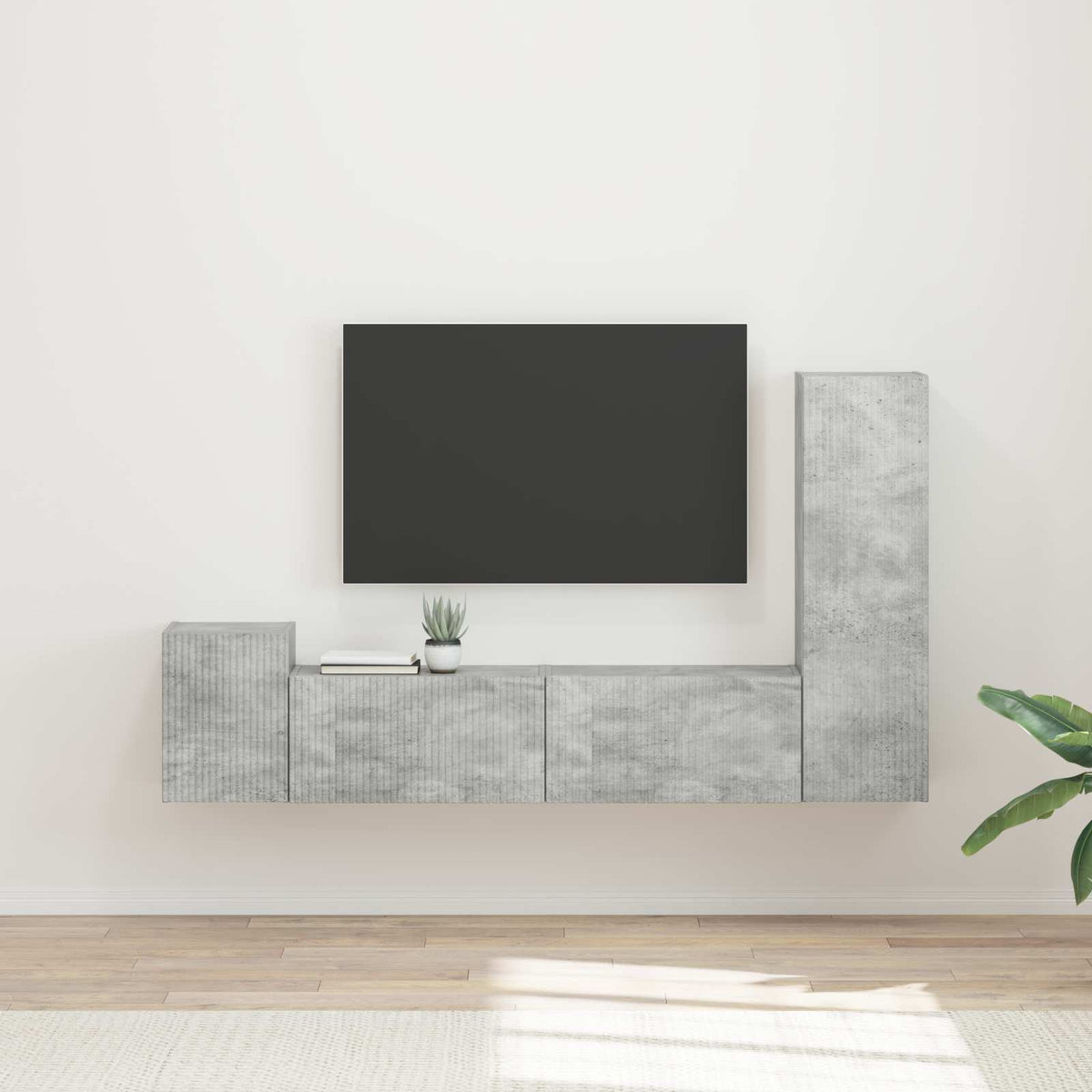 Tv-meubelset Wandgemonteerd 4 pcs Beton Grijs Bewerkt hout is nu te koop bij PeponiXL, paradijselijk wonen!