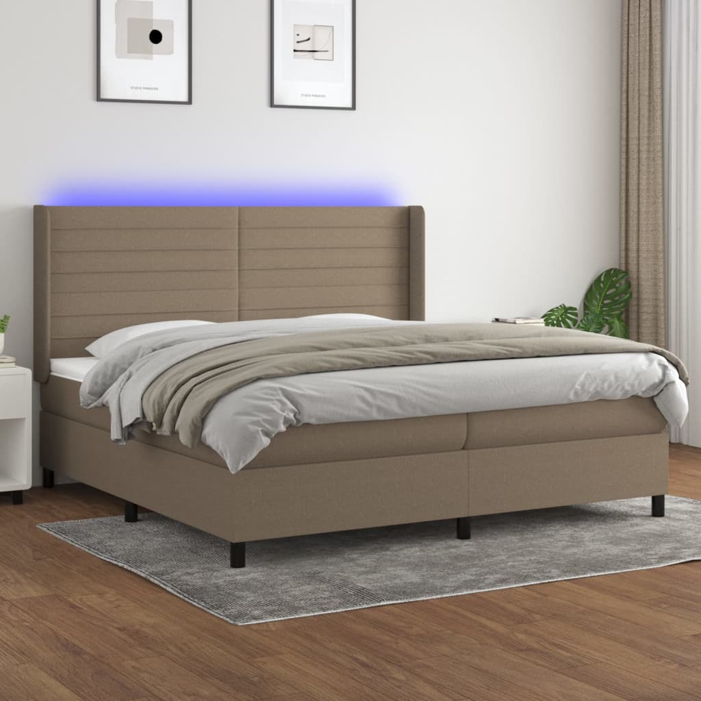 Boxspring met matras en LED stof taupe 200x200 cm is nu te koop bij PeponiXL, paradijselijk wonen!