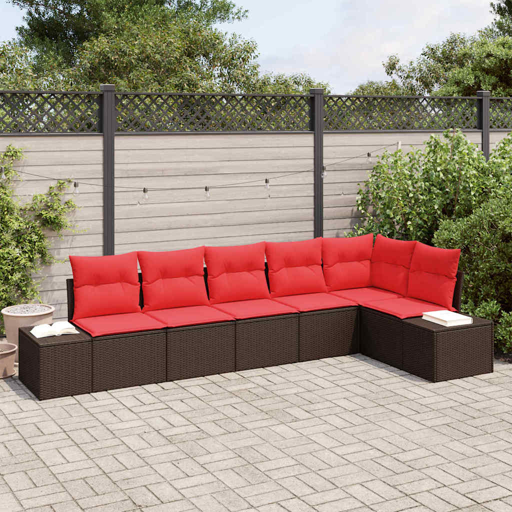 Tuinbankenset 6 st Bruin en Rood poly rattan is nu te koop bij PeponiXL, paradijselijk wonen!