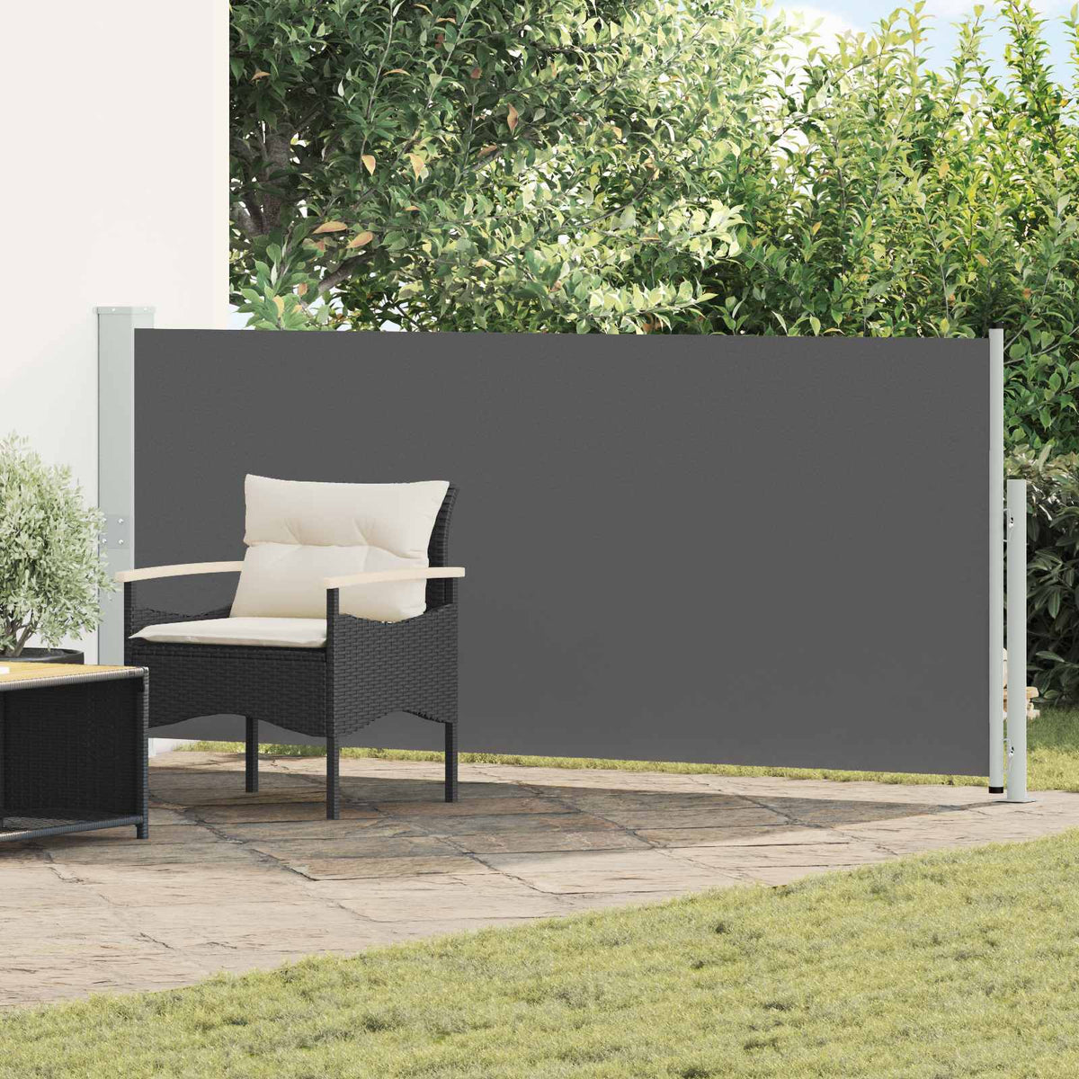 Uittrekbaar Zijscherm Antracietkleurig 500 x 140 cm Polyester is nu te koop bij PeponiXL, paradijselijk wonen!