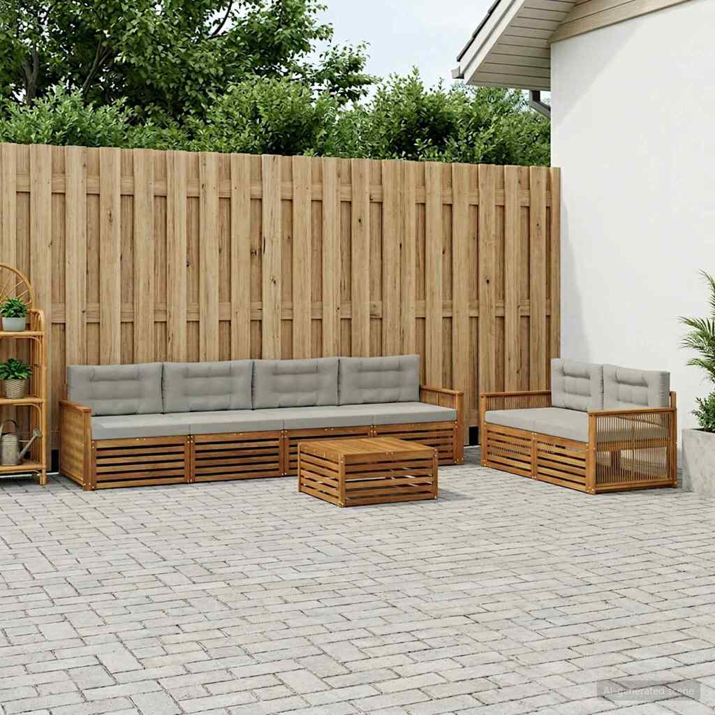 Buiten bankenset met kussen 7 pcs Naturel en lichtgrijs is nu te koop bij PeponiXL, paradijselijk wonen!