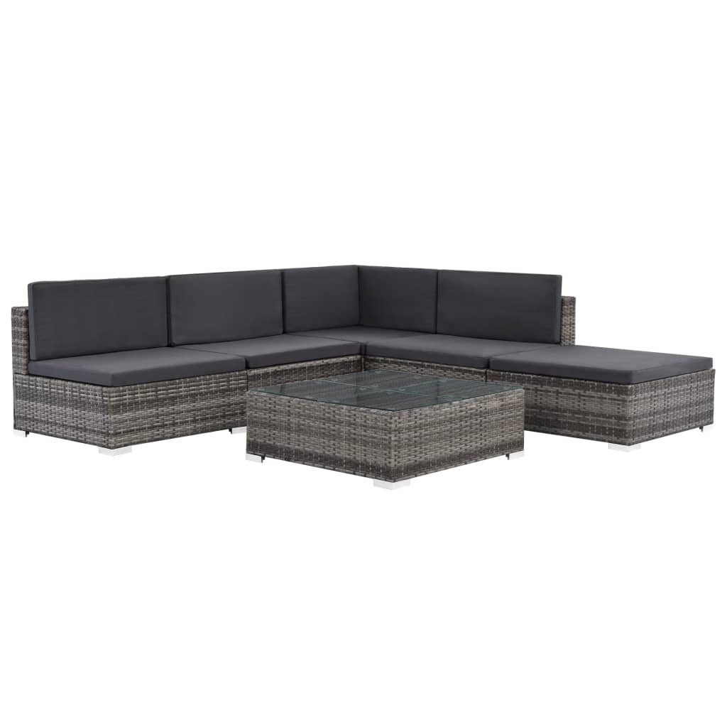 6-delige Loungeset met kussens poly rattan grijs is nu te koop bij PeponiXL, paradijselijk wonen!