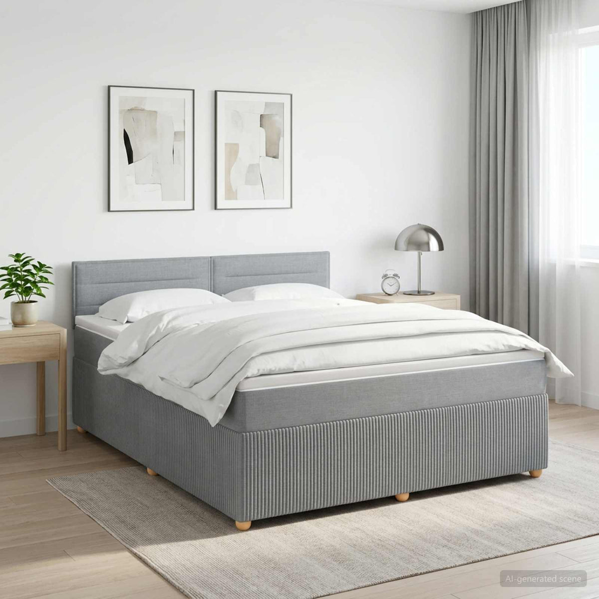 Boxspringbed met matras Lichtgrijs 160 x 200 cm Stof is nu te koop bij PeponiXL, paradijselijk wonen!