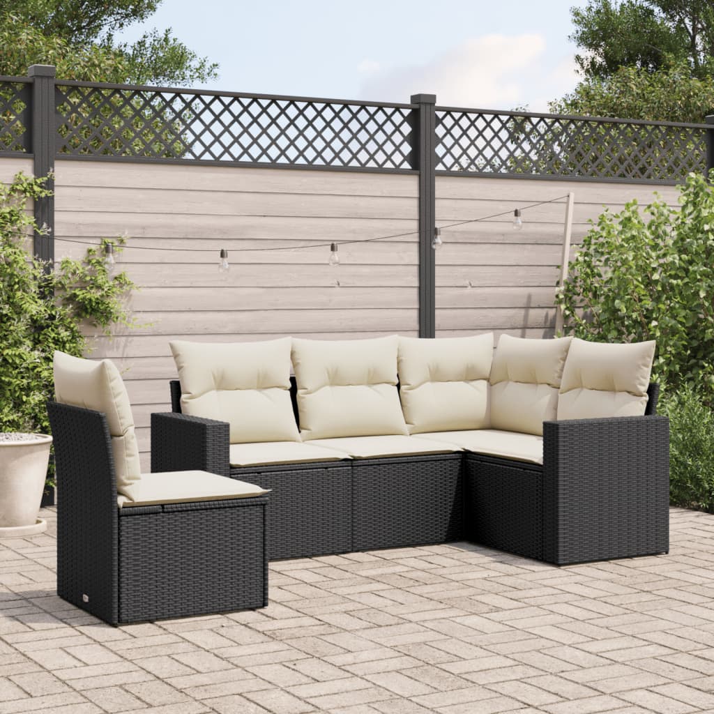 5-delige Loungeset met kussens poly rattan zwart is nu te koop bij PeponiXL, paradijselijk wonen!