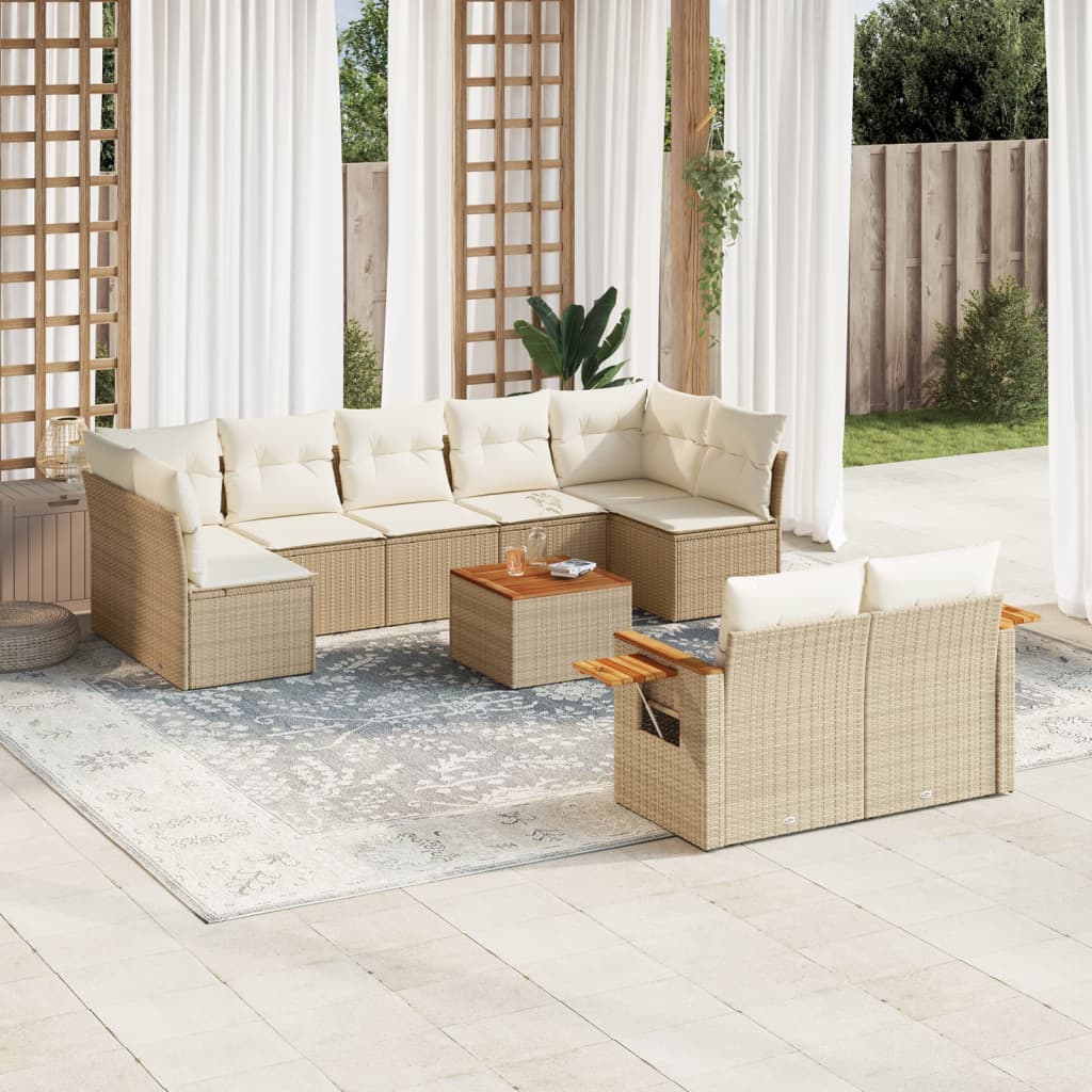 10-delige Loungeset met kussens poly rattan beige is nu te koop bij PeponiXL, paradijselijk wonen!