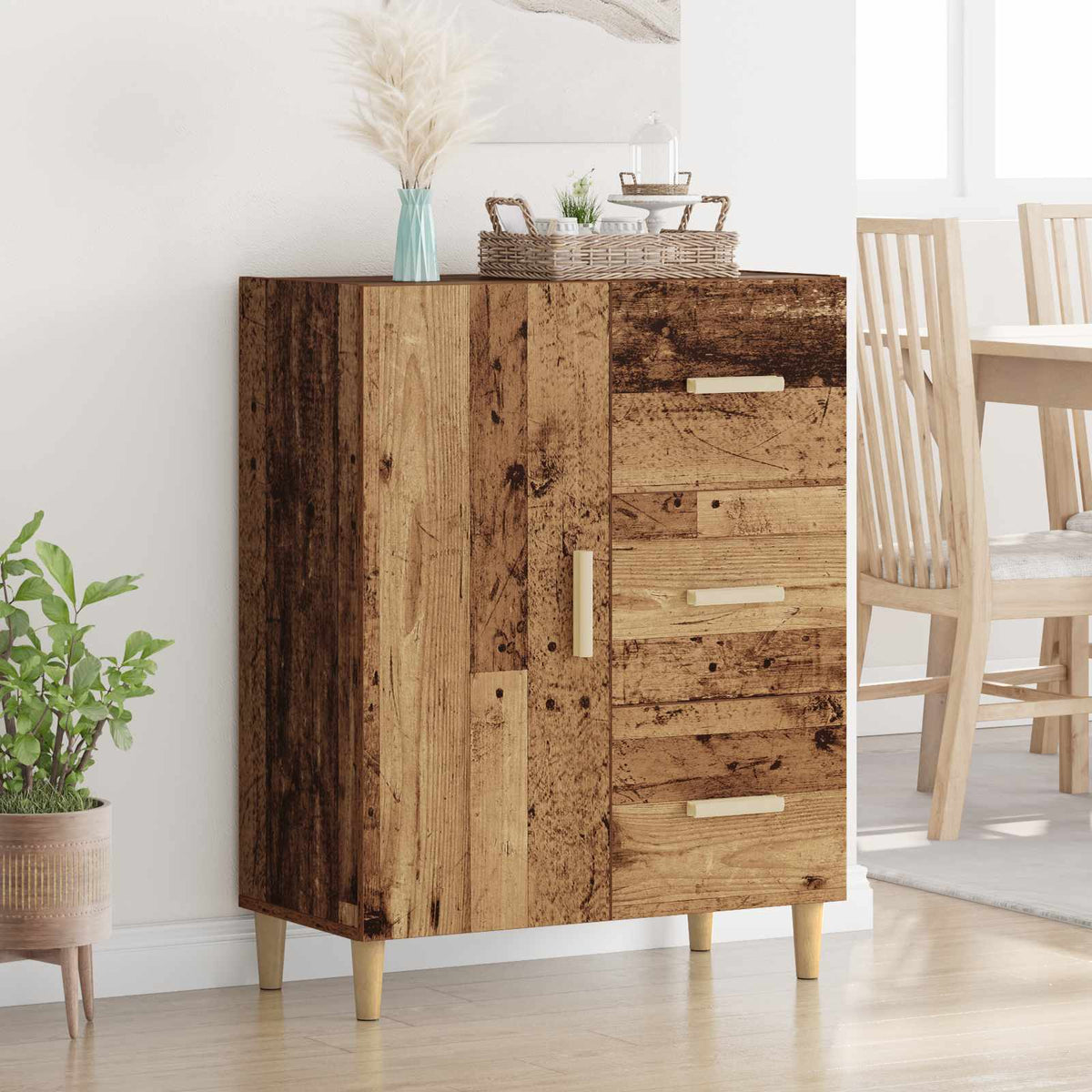 Dressoir met lade Oud hout 34 x 69.5 x 90 cm Bewerkt hout is nu te koop bij PeponiXL, paradijselijk wonen!