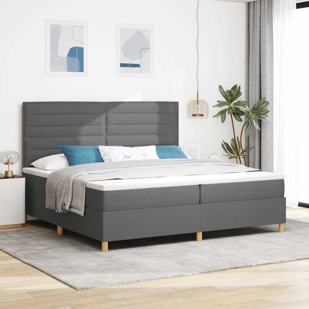 LED Box Spring Bed met matras Donkergrijs 200 x 200 cm Stof is nu te koop bij PeponiXL, paradijselijk wonen!