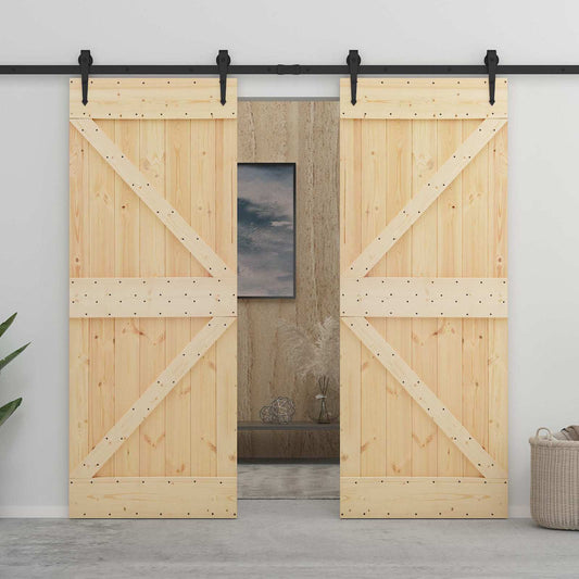 Schuifdeur 2 pcs Naturel en Zwart Massief grenenhout is nu te koop bij PeponiXL, paradijselijk wonen!