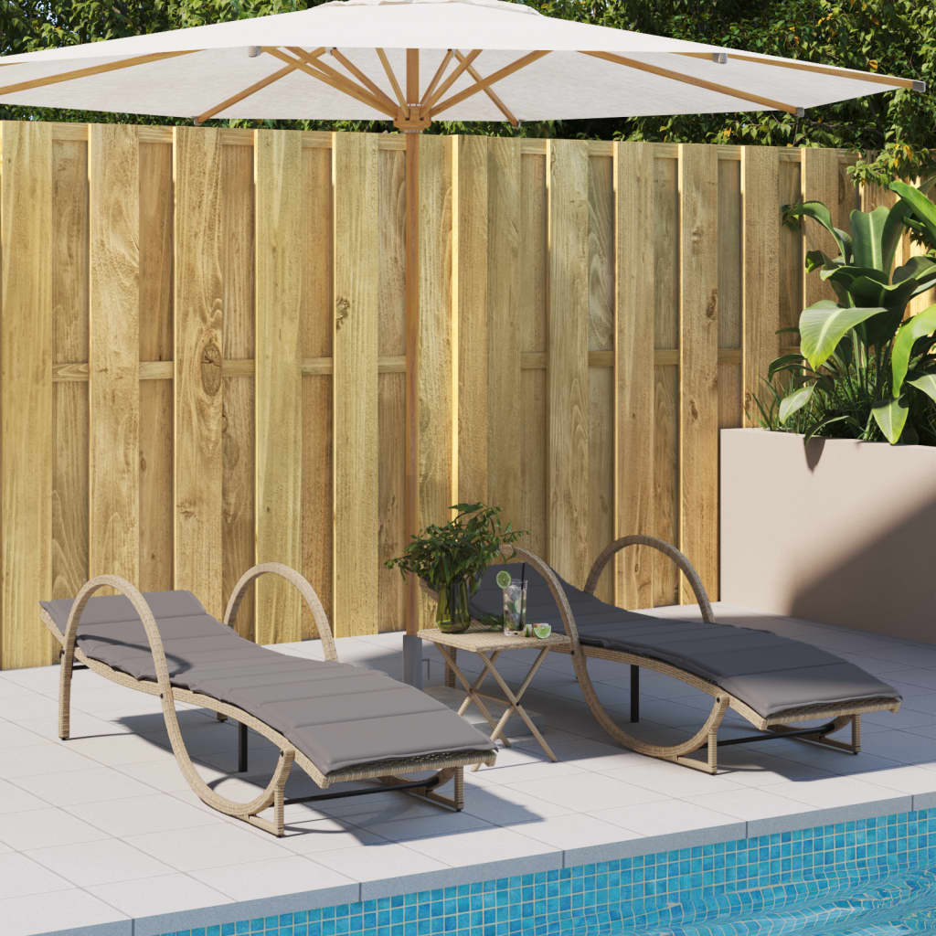 Ligstoelen 2 st met kussens poly rattan beige is nu te koop bij PeponiXL, paradijselijk wonen!