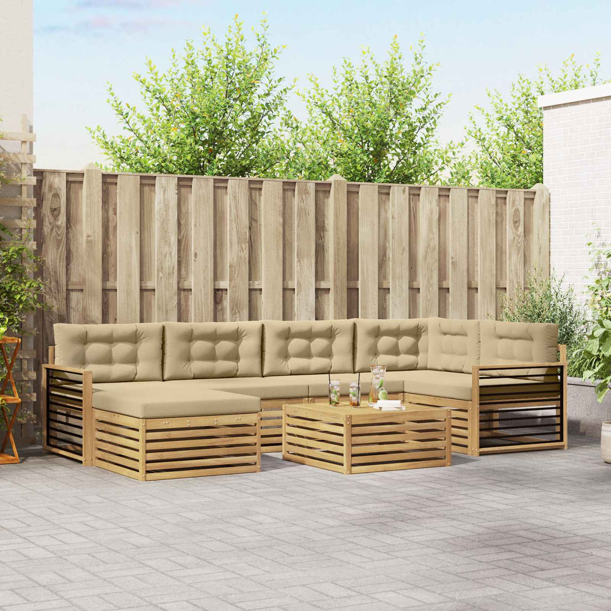 Buiten bankenset met kussen 7 pcs Wit en Beige is nu te koop bij PeponiXL, paradijselijk wonen!