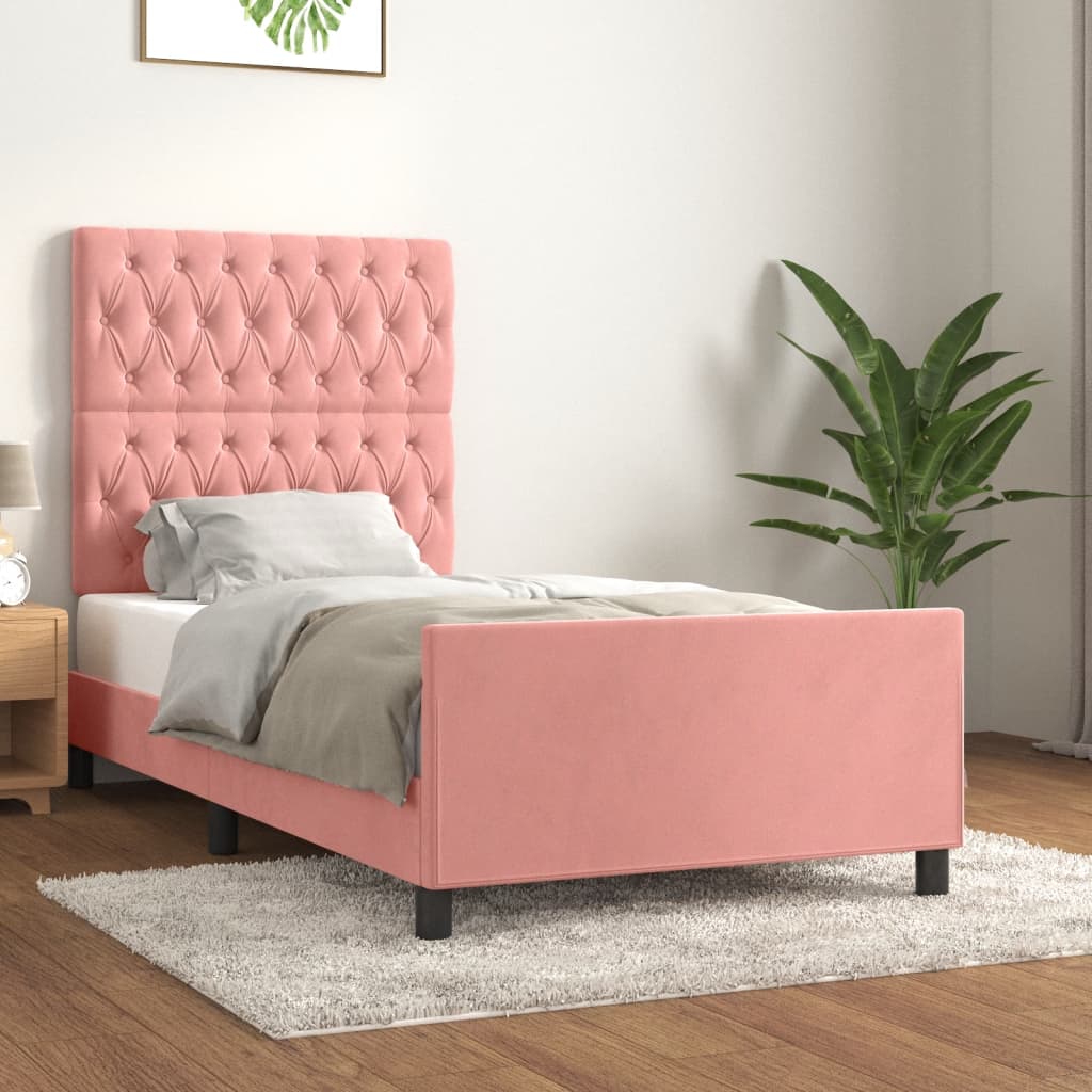 Bedframe met hoofdeinde fluweel roze 90x200 cm is nu te koop bij PeponiXL, paradijselijk wonen!