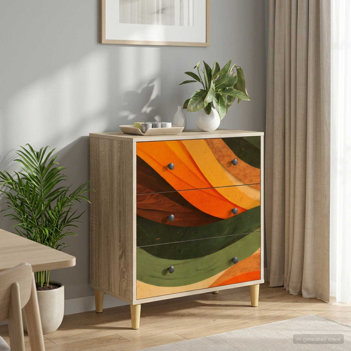 Ladekast BONN Retro golfprint 66 x 36,5 x 75 cm Bewerkt hout is nu te koop bij PeponiXL, paradijselijk wonen!