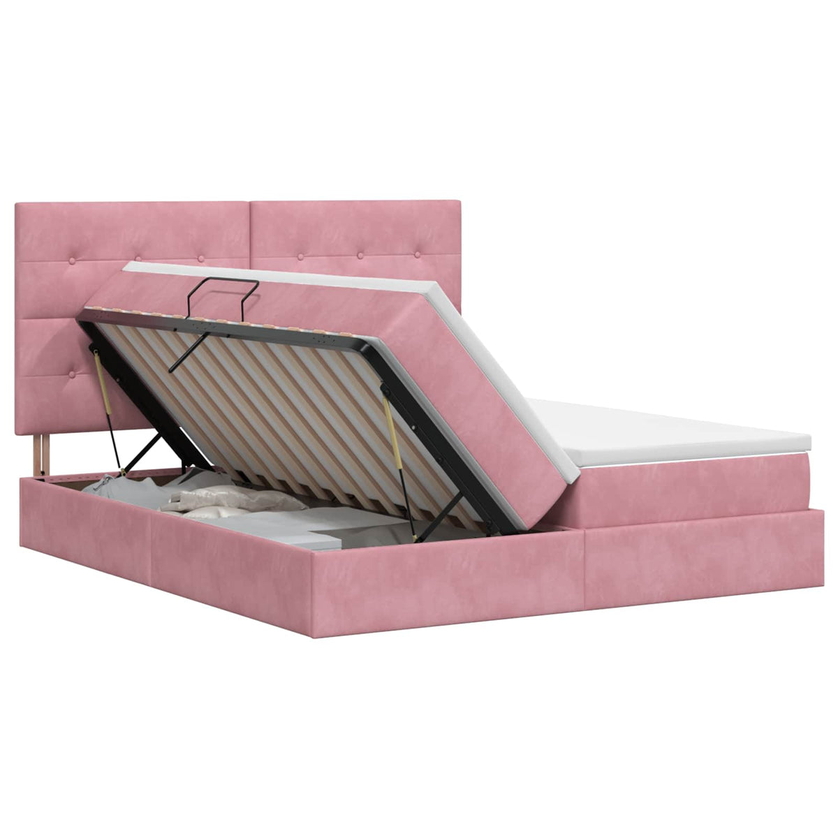 Opslag bed met hoofdeinde met opslag Roze 180 x 200 cm Fluweel is nu te koop bij PeponiXL, paradijselijk wonen!