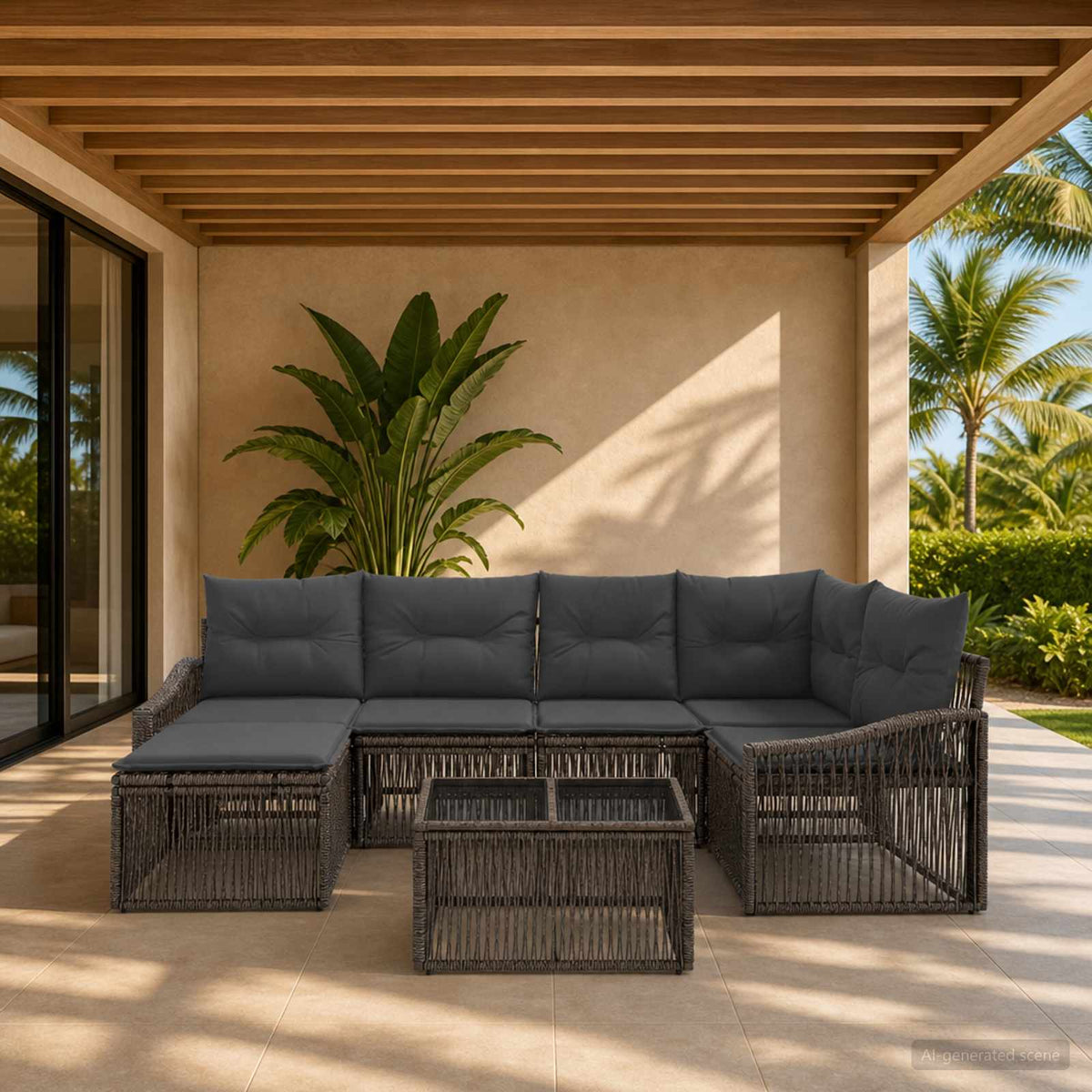 Tuinbankenset 7 pcs Grijs poly rattan is nu te koop bij PeponiXL, paradijselijk wonen!