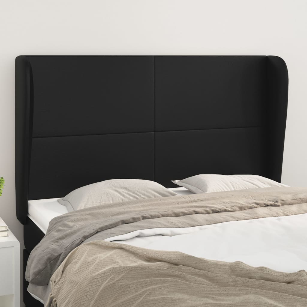 Hoofdbord met randen 147x23x118/128 cm kunstleer zwart is nu te koop bij PeponiXL, paradijselijk wonen!