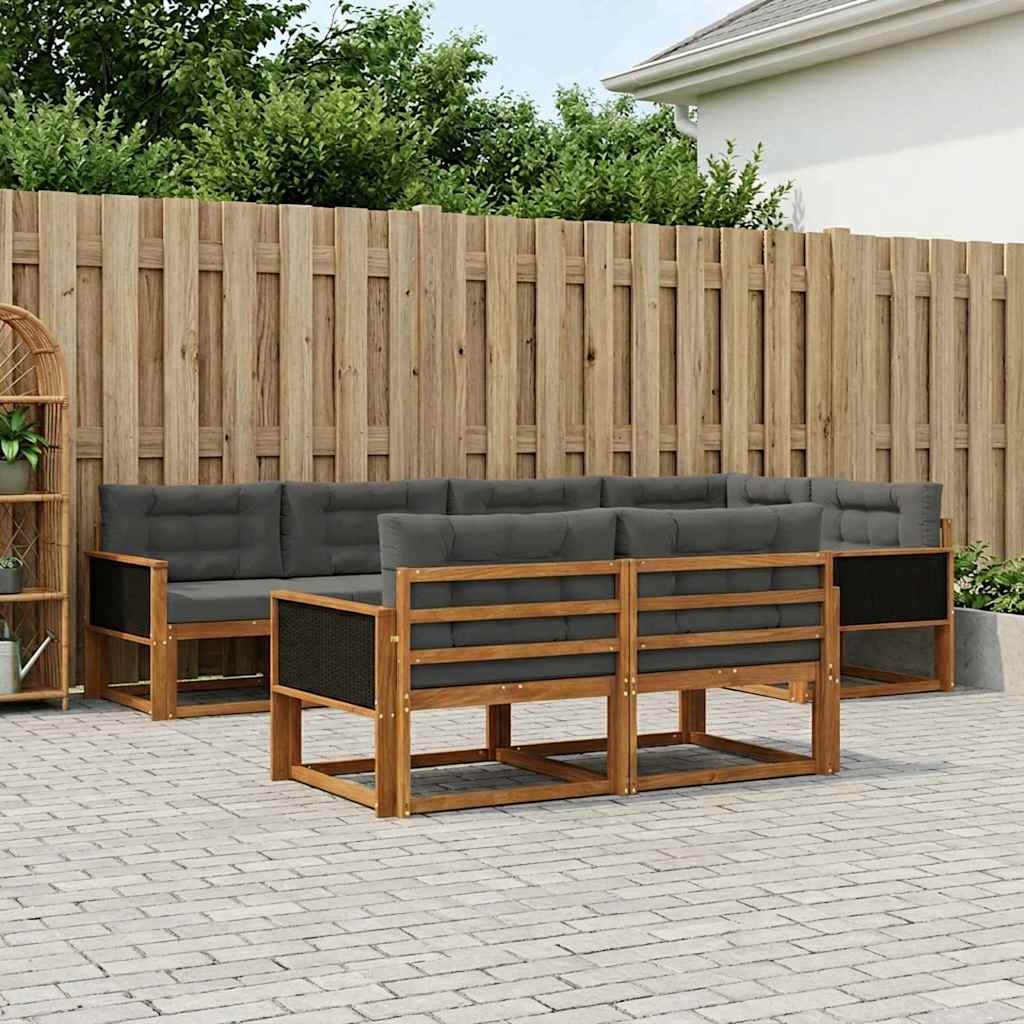 Buiten bankenset met kussen 7 pcs Natuurlijk en Antraciet is nu te koop bij PeponiXL, paradijselijk wonen!