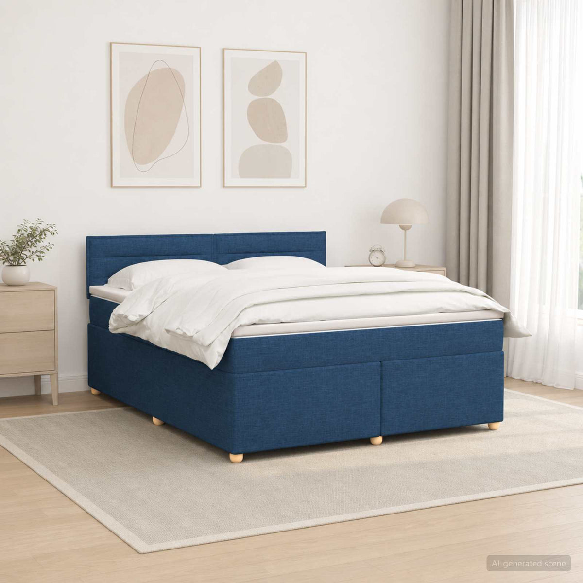 Boxspringbed met matras met hoofdeinde Blauw 160 x 200 cm Stof is nu te koop bij PeponiXL, paradijselijk wonen!